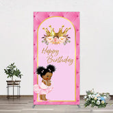 Lofaris Pink Princess Crown Floral Birthday Rectangle Backdrop